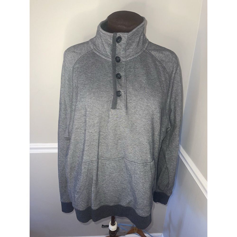 Banana Republic Heathered Gray 1/4 Button Gray Sweatshirt Mens XL Pockets